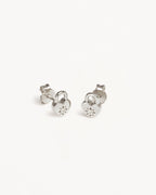 White Gold Vermeil Crystal Lotus Heart Padlock Stud Earrings