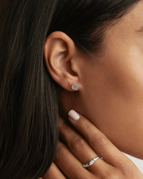 White Gold Vermeil By the Shore Shell Stud Earrings