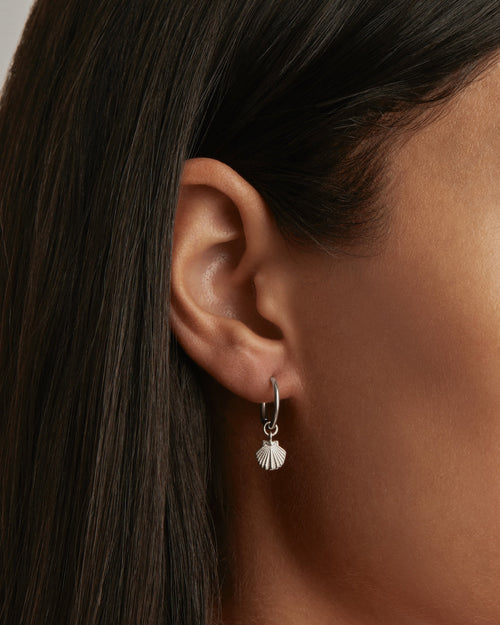 White Gold Vermeil By the Shore Shell Hoops