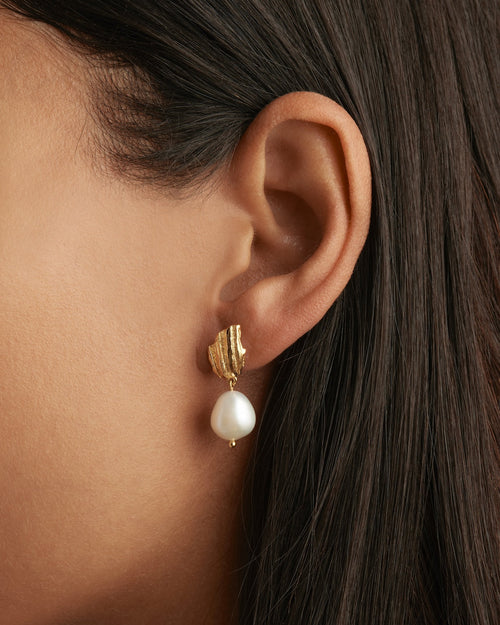 Yellow Gold Vermeil Moonlit Tides Pearl Drop Earrings