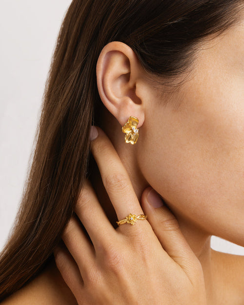 Gold Plated Serene Lotus Statement Earrings