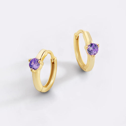 Single Stone Birthstone Huggie Hoop Earrings