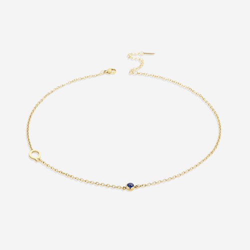 Initial Necklace with Birthstone Accent