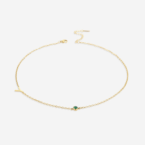 Initial Necklace with Birthstone Accent