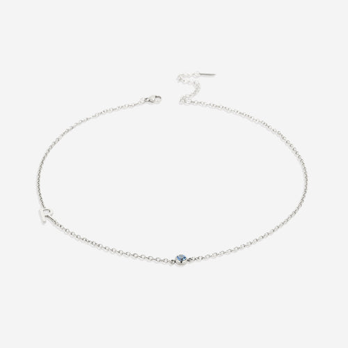 Initial Necklace with Birthstone Accent