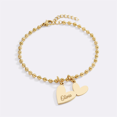 Personalized Beaded Double Heart Charm Bracelet