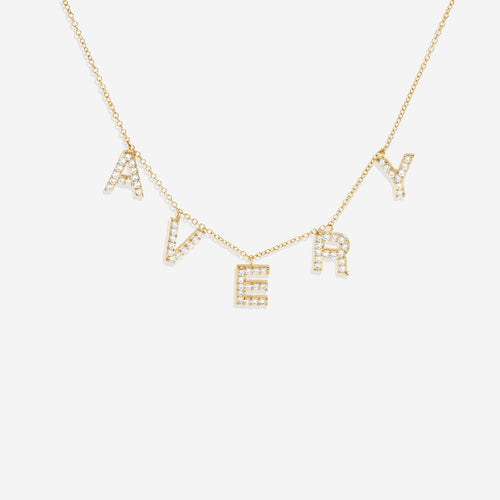 Pave Block Letter Name Necklace