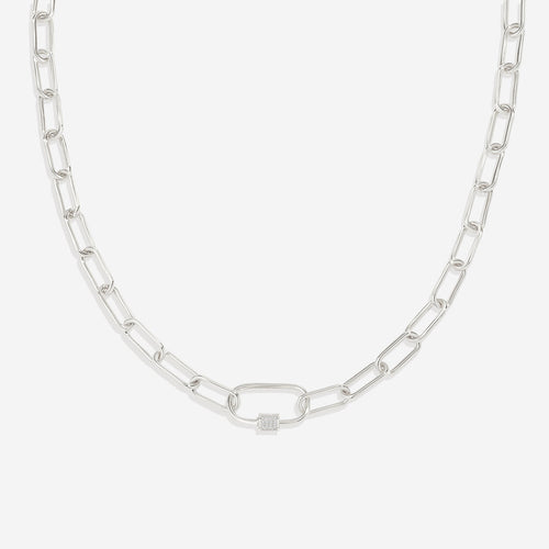 Link Chain Necklace with Pave Carabiner Clasp