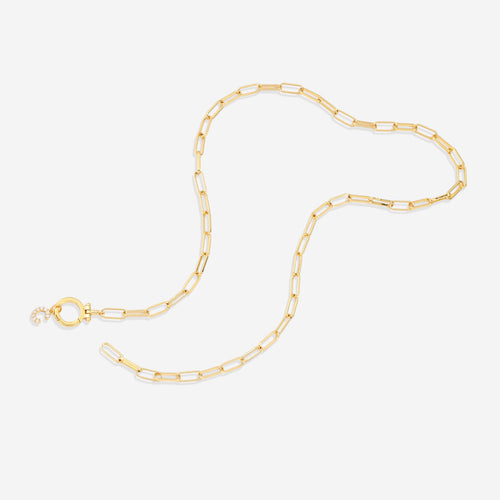 Mint Paperclip Necklace with Pave Initial Charm