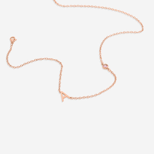 Initial Necklace with Birthstone Accent