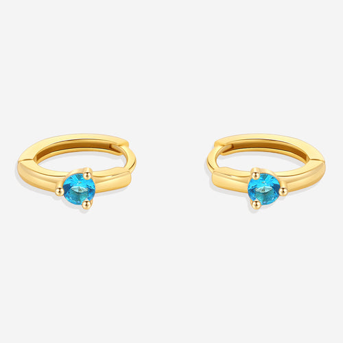 Single Stone Birthstone Huggie Hoop Earrings