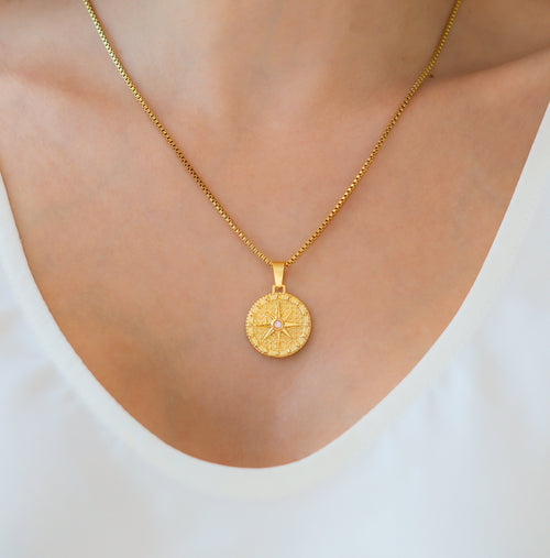 Birthstone Compass Pendant Necklace