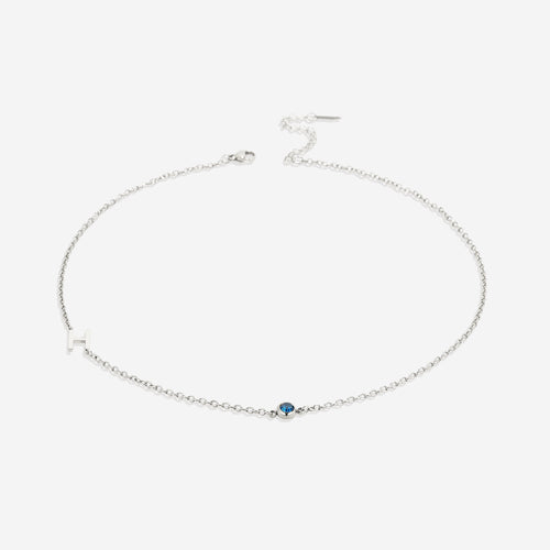 Initial Necklace with Birthstone Accent