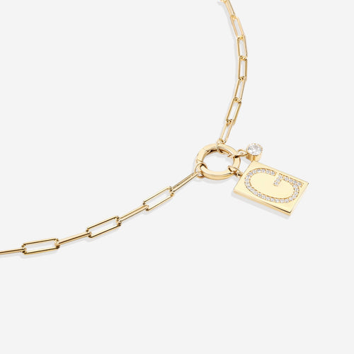 Pave Initial Pendant Necklace with Paperclip Chain