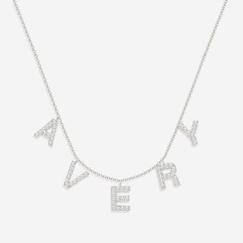 Pave Block Letter Name Necklace