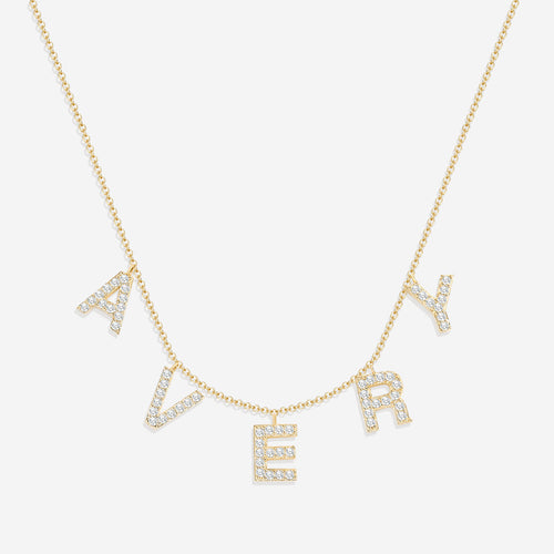 Pave Block Letter Name Necklace