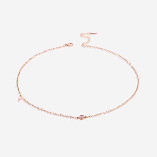 Initial Necklace with Birthstone Accent