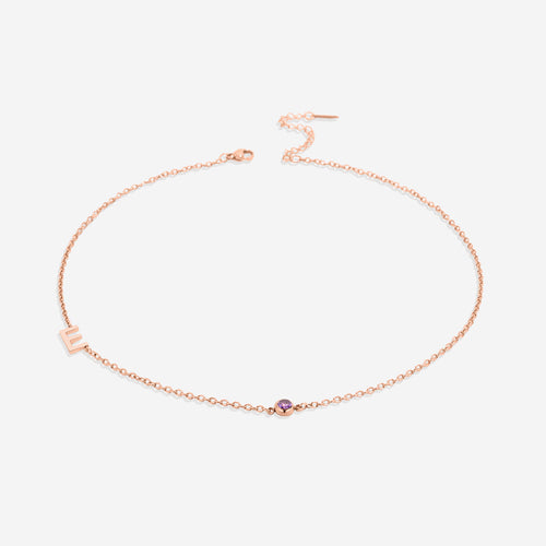 Initial Necklace with Birthstone Accent