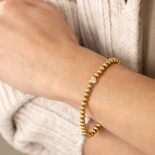 Pave Heart Beaded Bracelet