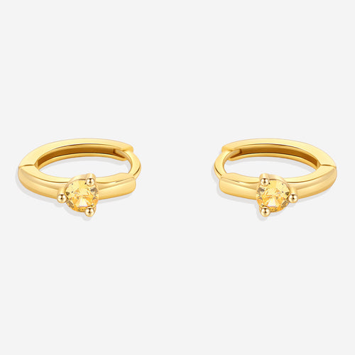 Single Stone Birthstone Huggie Hoop Earrings