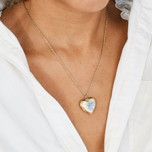 Handmade Pressed Flower Photo Heart Locket