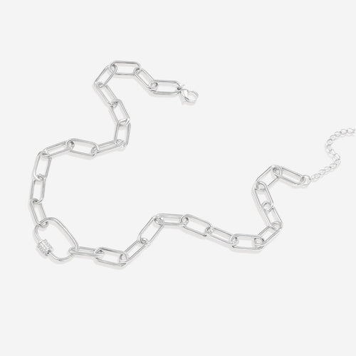 Link Chain Necklace with Pave Carabiner Clasp