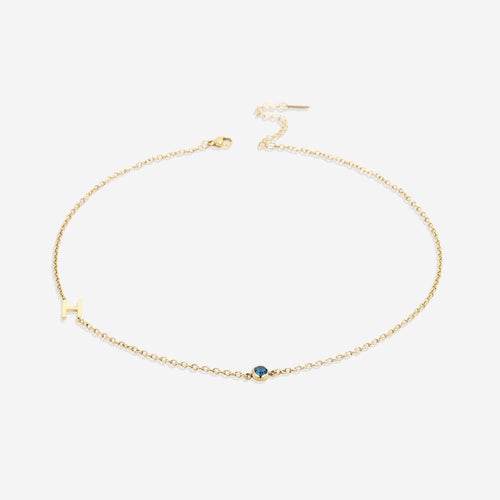 Initial Necklace with Birthstone Accent