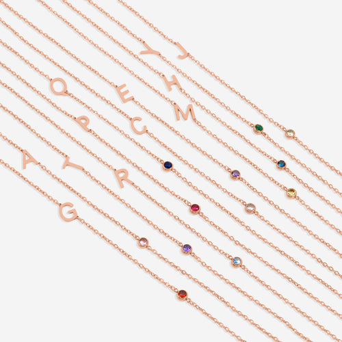 Initial Necklace with Birthstone Accent