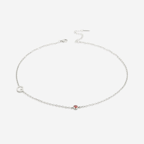 Initial Necklace with Birthstone Accent
