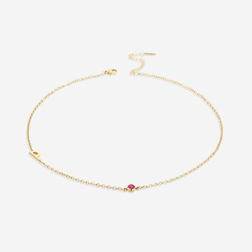 Initial Necklace with Birthstone Accent