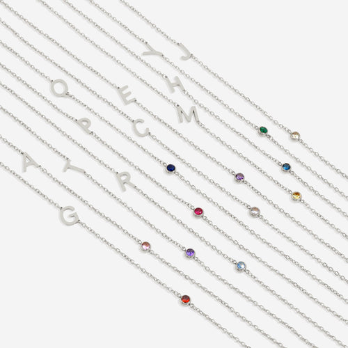 Initial Necklace with Birthstone Accent