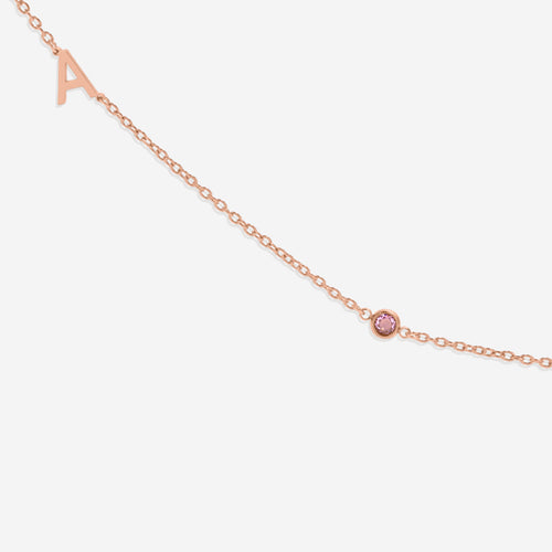 Initial Necklace with Birthstone Accent