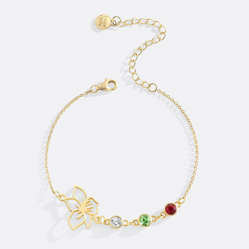 Personalized Birth Flower & Birthstones Bracelet November Chrystanthemum
