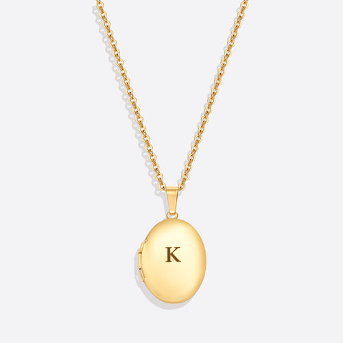 Engraved Oval Photo Locket Necklace