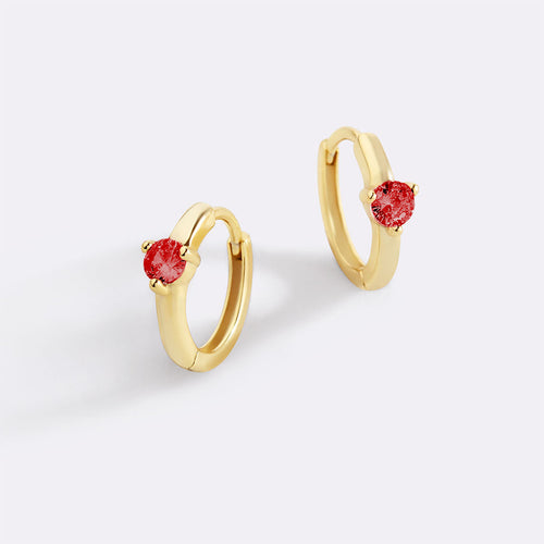 Single Stone Birthstone Huggie Hoop Earrings
