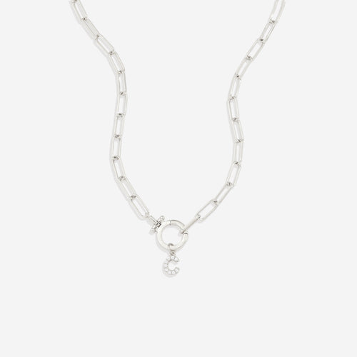 Mint Paperclip Necklace with Pave Initial Charm