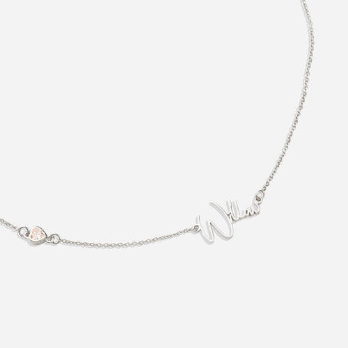 Modern Name Necklace with Heart Diamond Accent