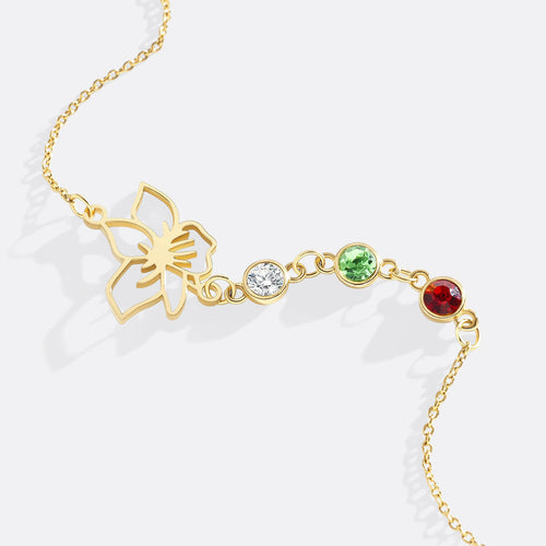Personalized Birth Flower & Birthstones Bracelet January Snowdrop