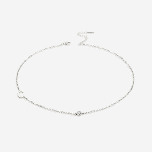 Initial Necklace with Birthstone Accent