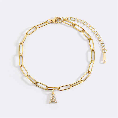 Paperclip Pave Initial Bracelet