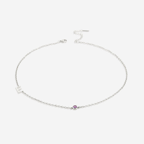 Initial Necklace with Birthstone Accent