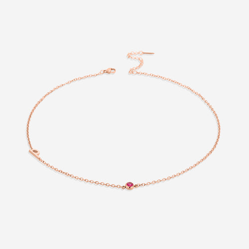 Initial Necklace with Birthstone Accent