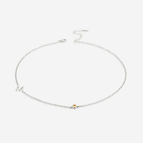 Initial Necklace with Birthstone Accent