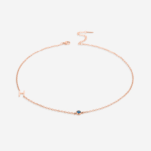 Initial Necklace with Birthstone Accent
