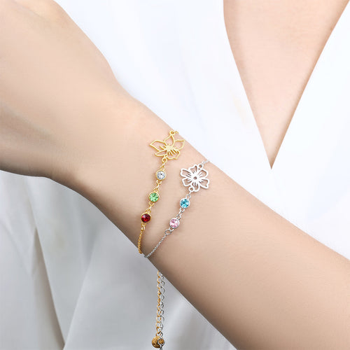 Personalized Birth Flower & Birthstones Bracelet July Water Lily