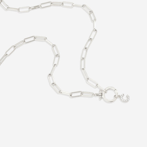 Mint Paperclip Necklace with Pave Initial Charm