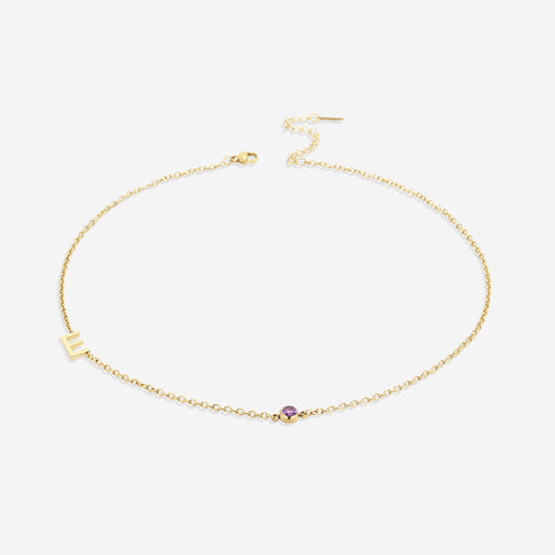 Initial Necklace with Birthstone Accent