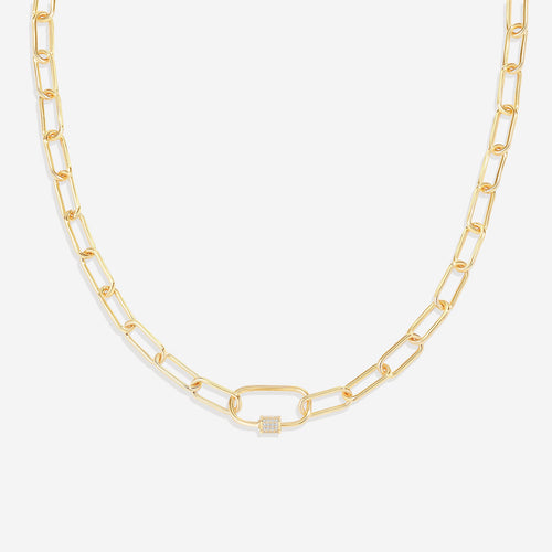 Link Chain Necklace with Pave Carabiner Clasp