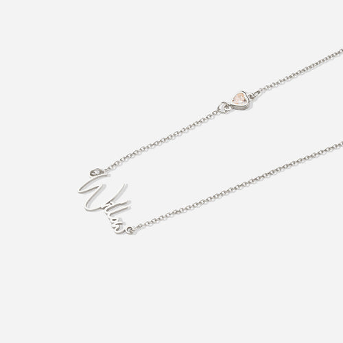 Modern Name Necklace with Heart Diamond Accent