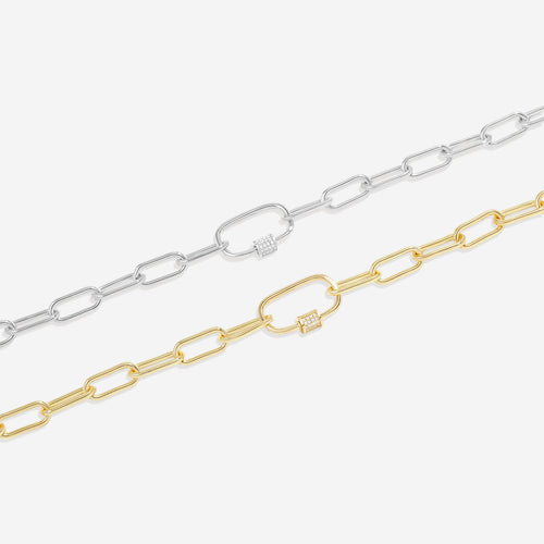 Link Chain Necklace with Pave Carabiner Clasp